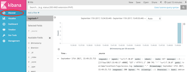 Kibana 5 Discover Tab